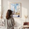 Framed Las Vegas Nevada Watercolor Wall Art - In Living Room with Woman Looking at it - Portrait