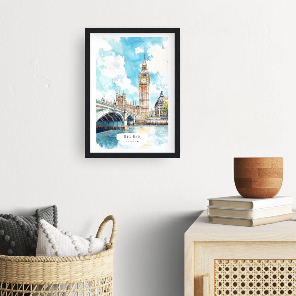 Framed London Big Ben Watercolor Wall Art - Hallway - Portrait Framed London Big Ben Watercolor Wall Art - Hallway - Portrait