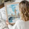 Framed London Big Ben Watercolor Wall Art - Woman Holding - Portrait