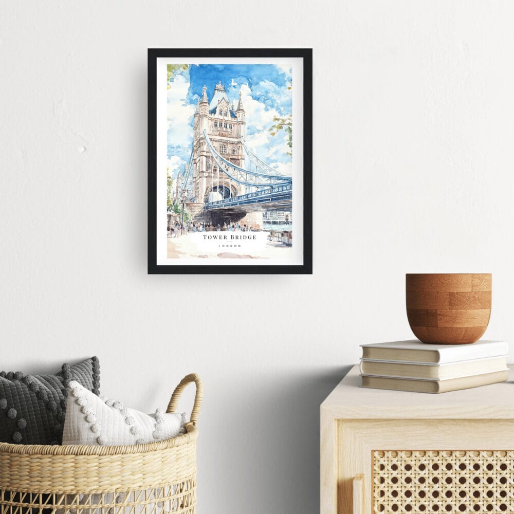 Framed London Tower Bridge Watercolor Wall Art - Hallway - Portrait Framed London Tower Bridge Watercolor Wall Art - Hallway - Portrait
