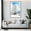 Framed London Tower Bridge Watercolor Wall Art - Living Room - Portrait