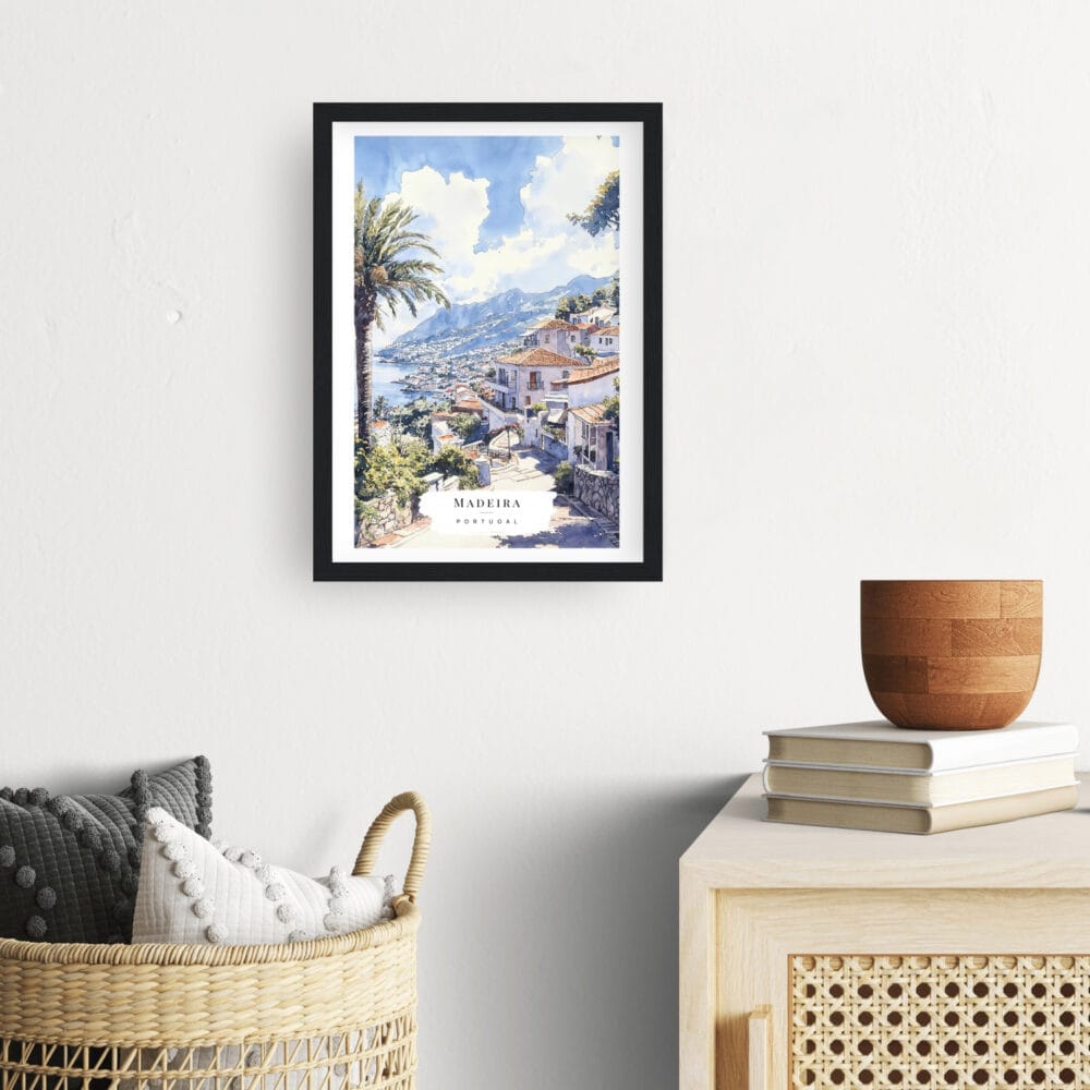 Framed Madeira Portugal Watercolor Wall Art - Hallway - Portrait Framed Madeira Portugal Watercolor Wall Art - Hallway - Portrait