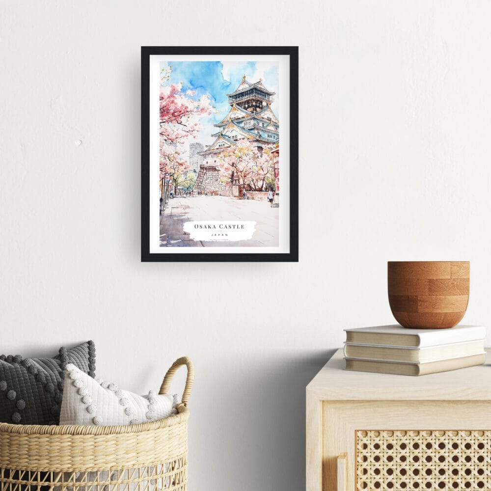 Framed Osaka Castle Watercolor Wall Art - Hallway - Portrait Framed Osaka Castle Watercolor Wall Art - Hallway - Portrait