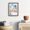 Framed Osaka Castle Watercolor Wall Art - Hallway - Portrait