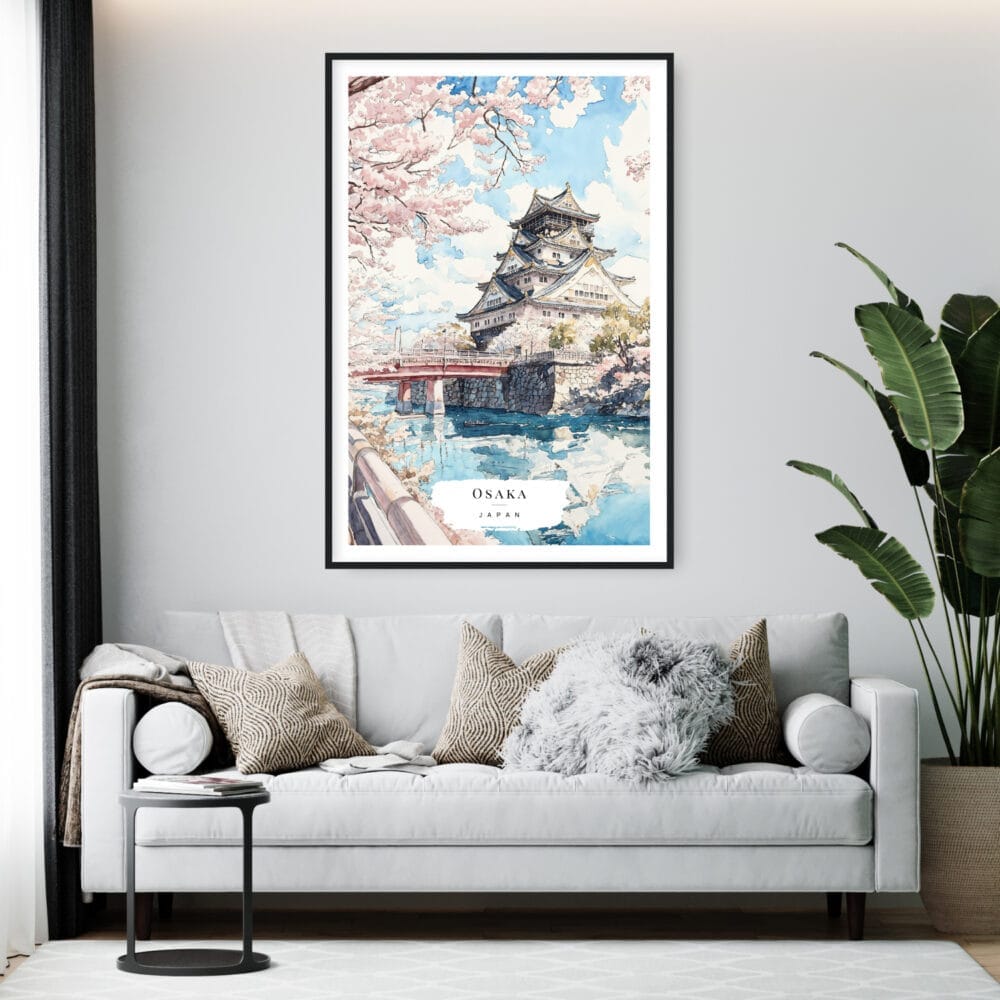 Framed Osaka Japan Watercolor Wall Art - Living Room - Portrait Framed Osaka Japan Watercolor Wall Art - Living Room - Portrait