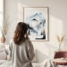 Framed Pacific Northwest Watercolor Wall Art - In Living Room with Woman Looking at it - Portrait