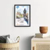 Framed Prague Charles Bridge Watch Tower Watercolor Wall Art - Hallway - Portrait