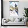 Framed Prague Charles Bridge Watch Tower Watercolor Wall Art - Living Room - Portrait