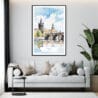 Framed Prague Charles Bridge Watercolor Wall Art - Living Room - Portrait