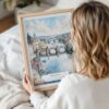 Framed Prague Skyline Watercolor Wall Art - Woman Holding - Portrait