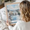 Framed Prague Skyline Watercolor Wall Art - Woman Holding - Portrait