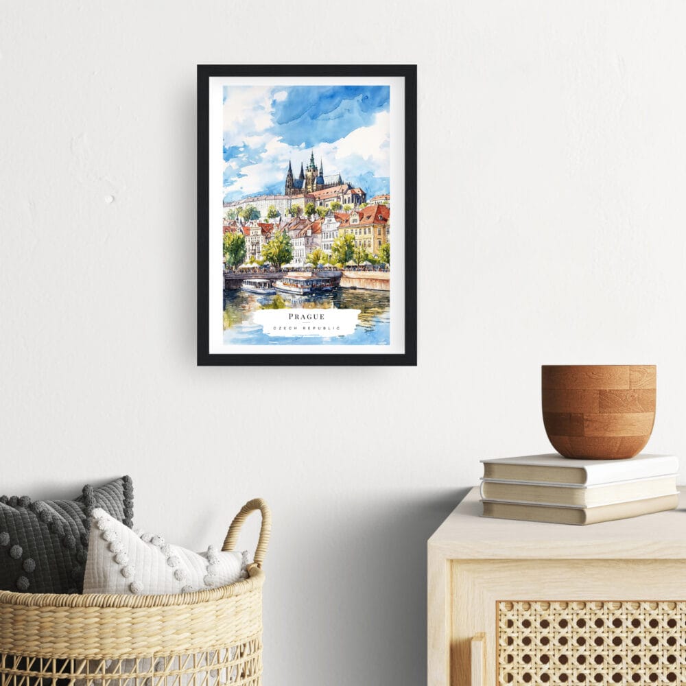 Framed Prague St Vitus Cathedral Watercolor Wall Art - Hallway - Portrait Framed Prague St Vitus Cathedral Watercolor Wall Art - Hallway - Portrait