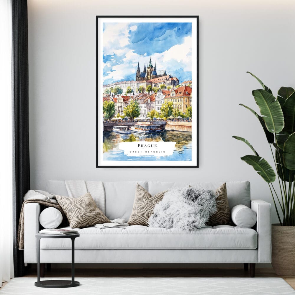 Framed Prague St Vitus Cathedral Watercolor Wall Art - Living Room - Portrait Framed Prague St Vitus Cathedral Watercolor Wall Art - Living Room - Portrait