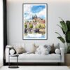 Framed Prague St Vitus Cathedral Watercolor Wall Art - Living Room - Portrait