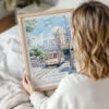 Framed San Francisco Watercolor Wall Art - Woman Holding - Portrait