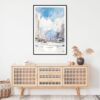 Framed Sapporo Japan Watercolor Wall Art for Living Room - Portrait