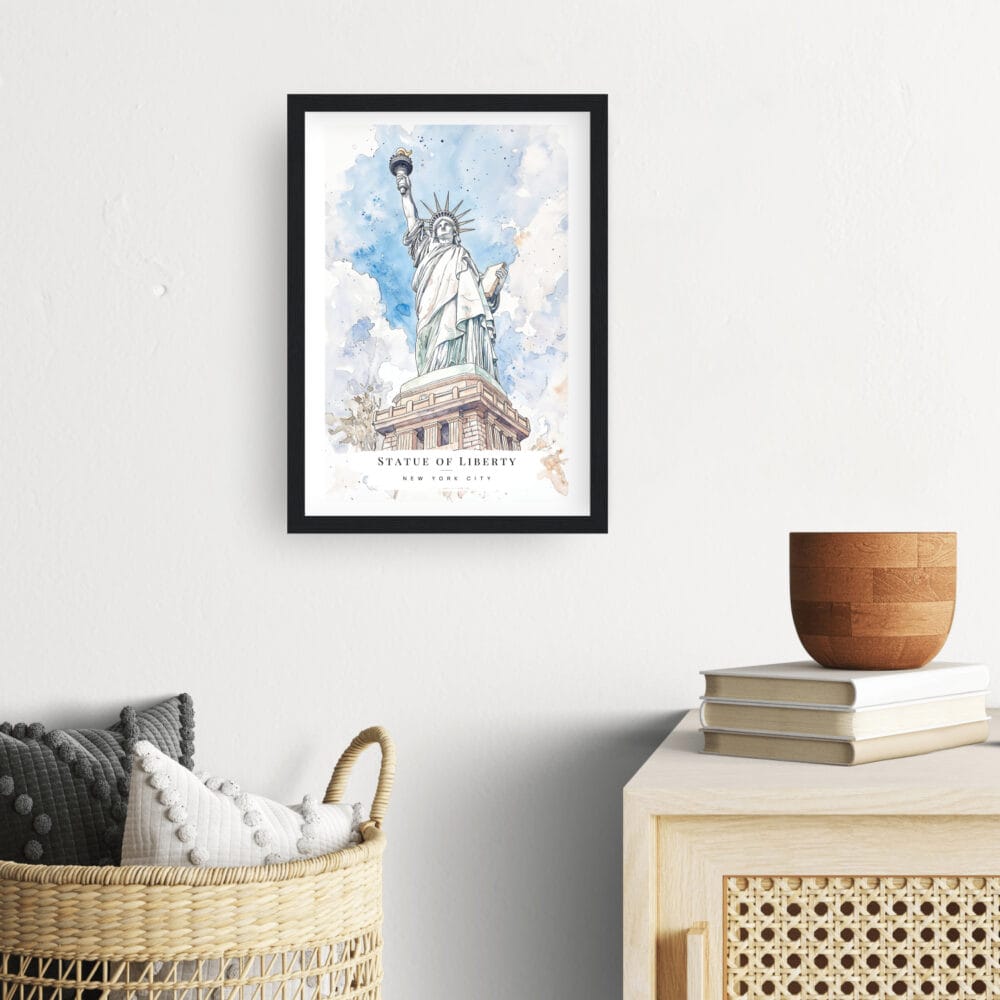 Framed Statue of Liberty Watercolor Wall Art - Hallway - Portrait Framed Statue of Liberty Watercolor Wall Art - Hallway - Portrait