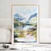 Glacier National Park Watercolor Art Print - Wood Frame standing on Floor
