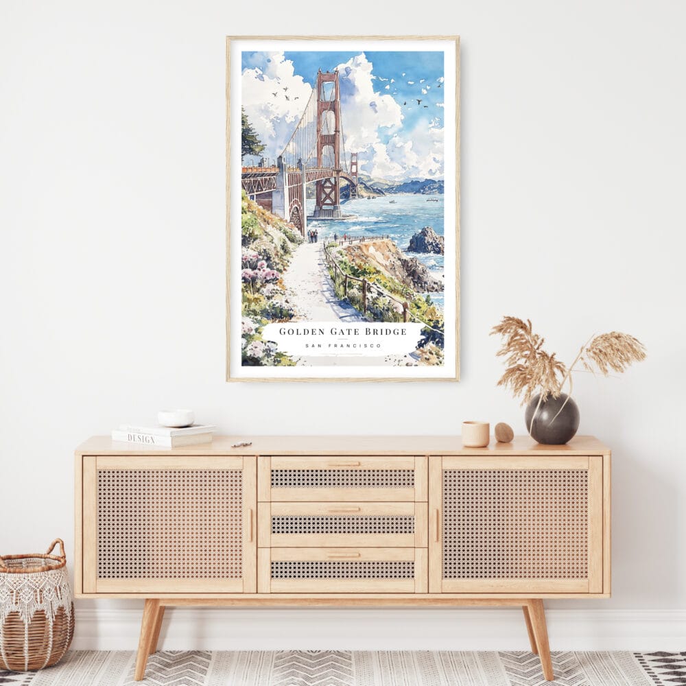 Golden Gate Bridge Watercolor Art Print - Shelf - Portrait Golden Gate Bridge Watercolor Art Print - Shelf - Portrait