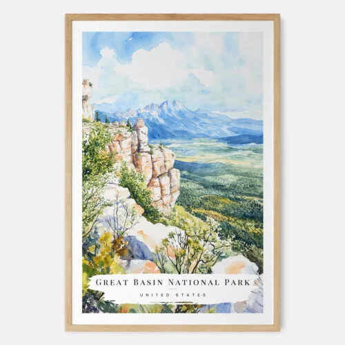 Great Basin National Park Watercolor Art Print - Main - Wood Frame
