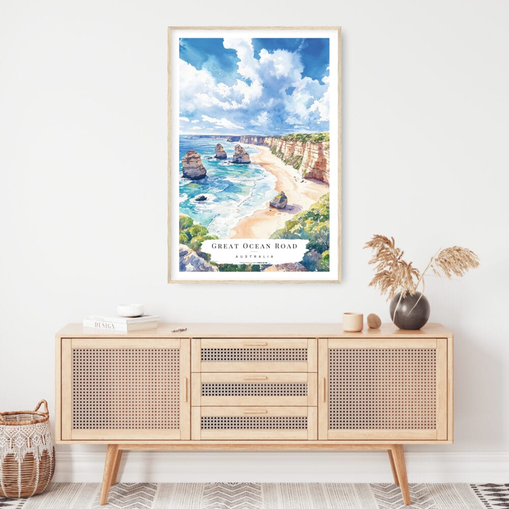 Great Ocean Road Australia Watercolor Art Print - Shelf - Portrait Great Ocean Road Australia Watercolor Art Print - Shelf - Portrait
