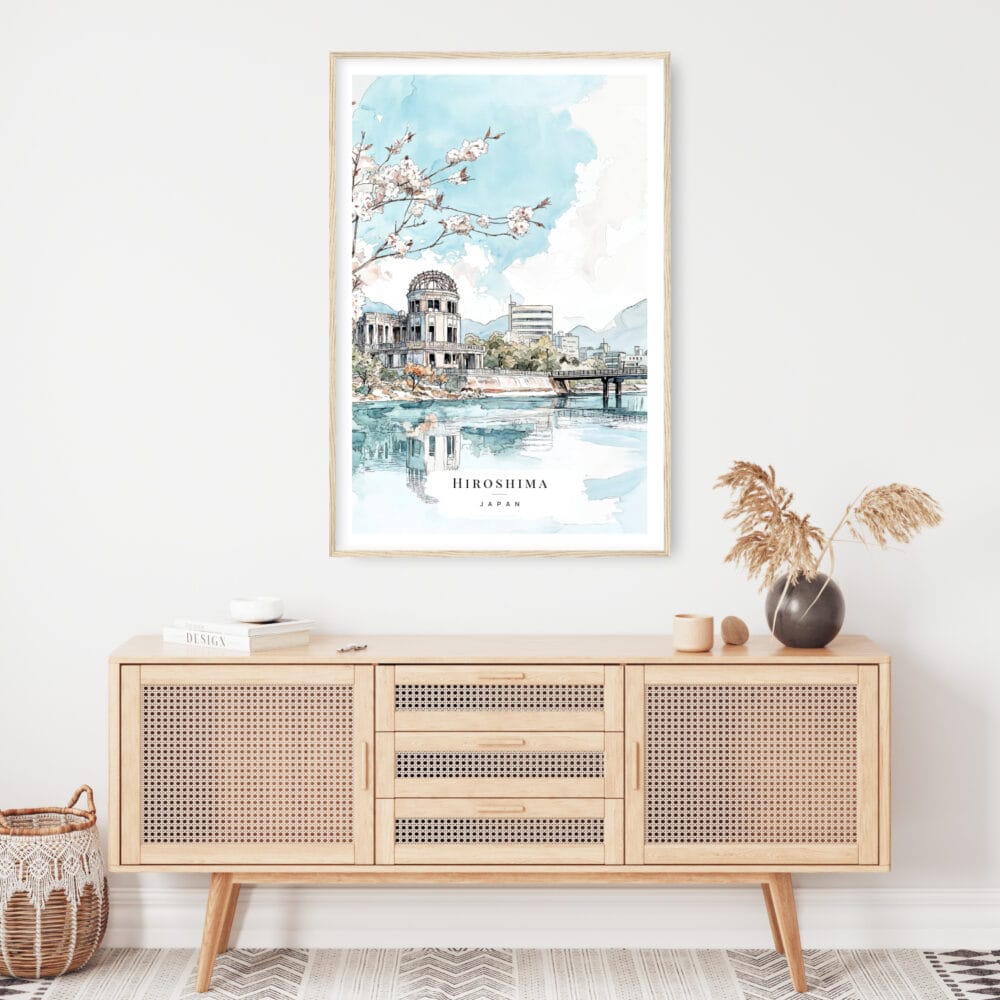 Hiroshima Watercolor Art Print - Shelf - Portrait Hiroshima Watercolor Art Print - Shelf - Portrait
