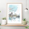 Hiroshima Watercolor Art Print on shelf