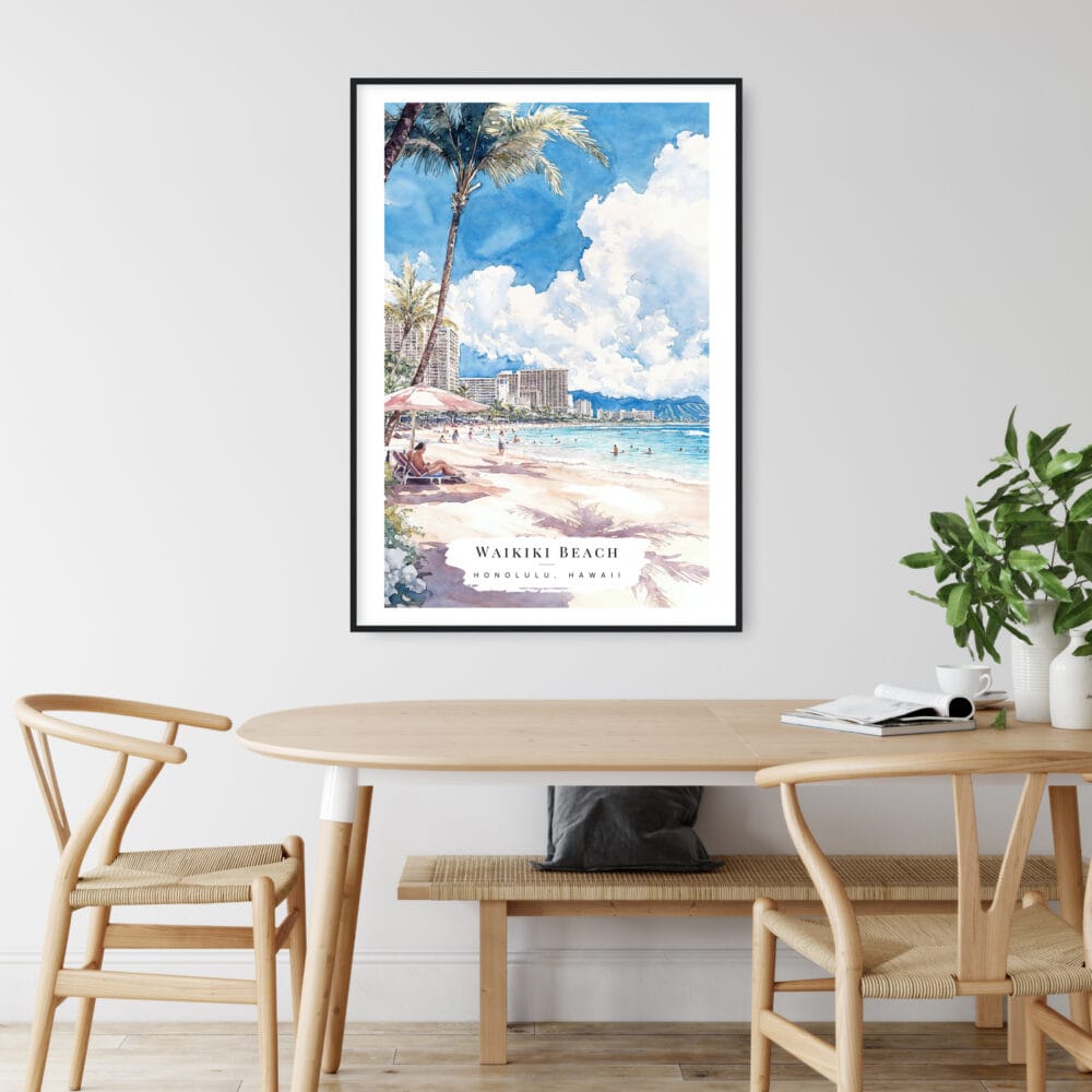 Honolulu Waikiki Beach Watercolor Art Print - Kitchen Wall Art - Portrait Honolulu Waikiki Beach Watercolor Art Print - Kitchen Wall Art - Portrait