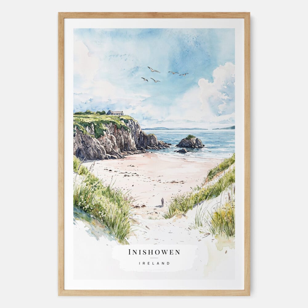 Inishowen Ireland Watercolor Art Print - Main - Wood Frame