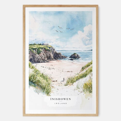 Inishowen Ireland Watercolor Art Print - Main - Wood Frame