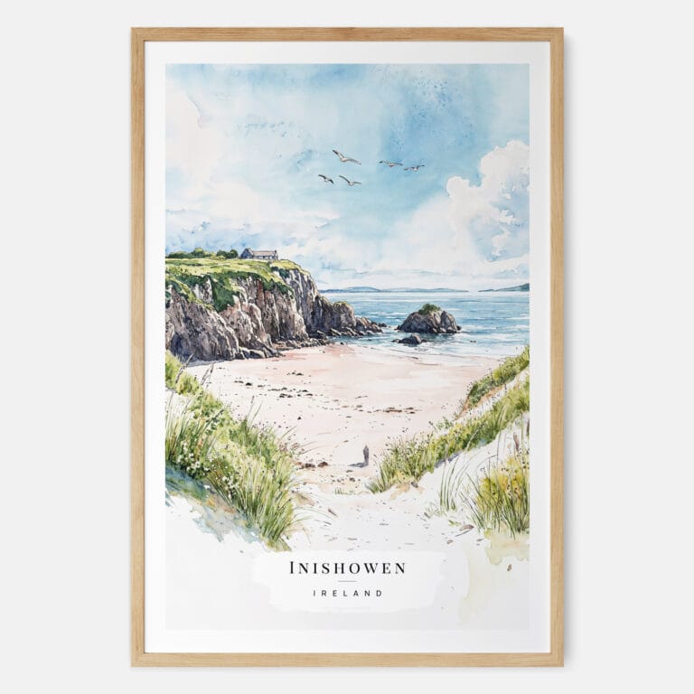 Inishowen Ireland Watercolor Art Print - Main - Wood Frame