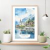 Interlaken Watercolor Art Print on shelf