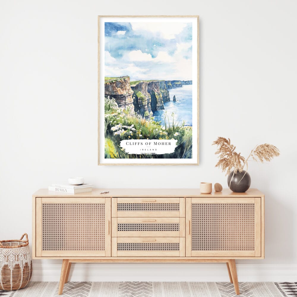 Ireland Cliffs of Moher Watercolor Art Print - Shelf - Portrait Ireland Cliffs of Moher Watercolor Art Print - Shelf - Portrait