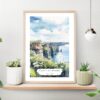 Ireland Cliffs of Moher Watercolor Art Print on shelf