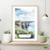 Ireland Cliffs of Moher Watercolor Art Print on shelf