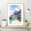 Kauai Na Pali Coast Watercolor Art Print on shelf