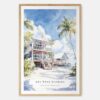 Key West Beach House Watercolor Art Print - Main - Wood Frame