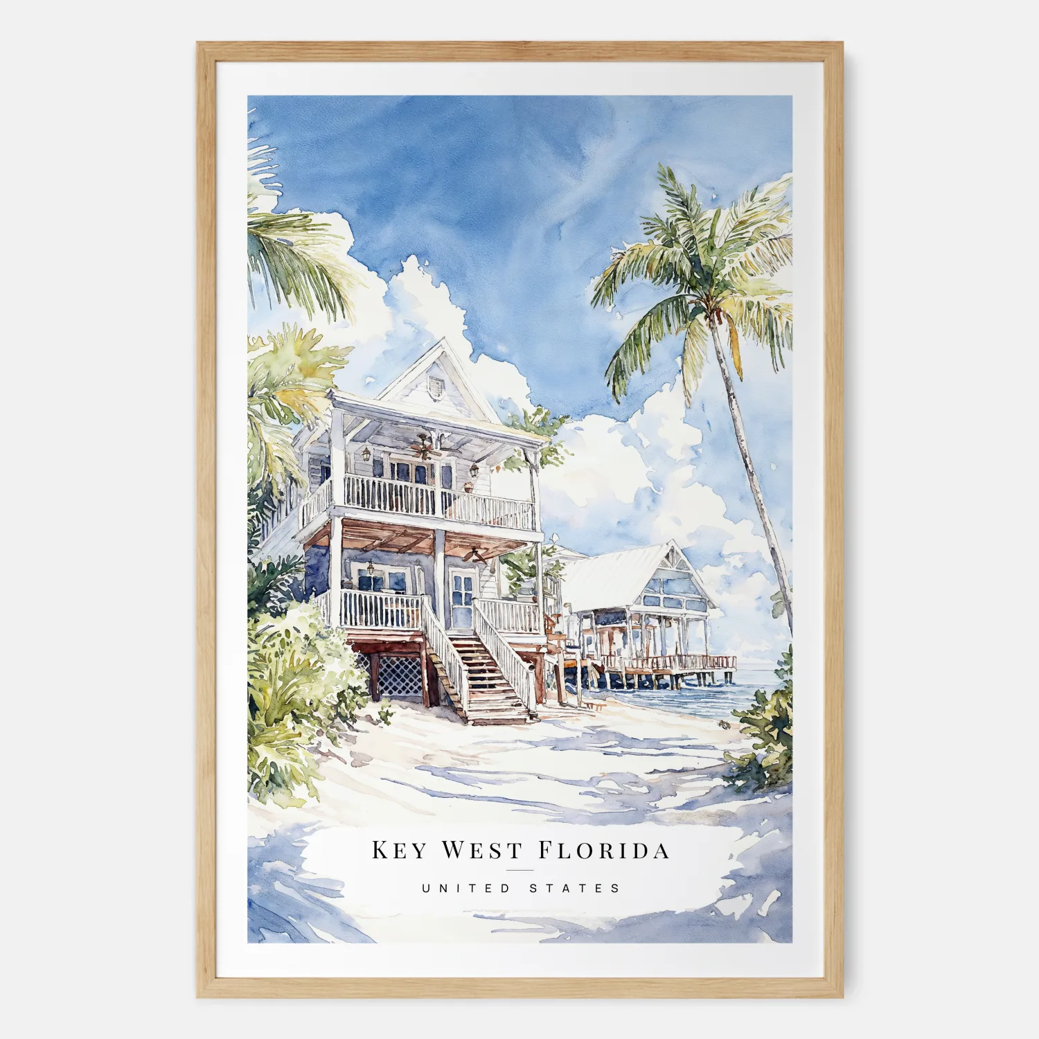 Charming Key West Beach House Watercolor Art Print