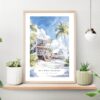 Key West Beach House Watercolor Art Print on shelf