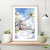 Key West Beach House Watercolor Art Print on shelf