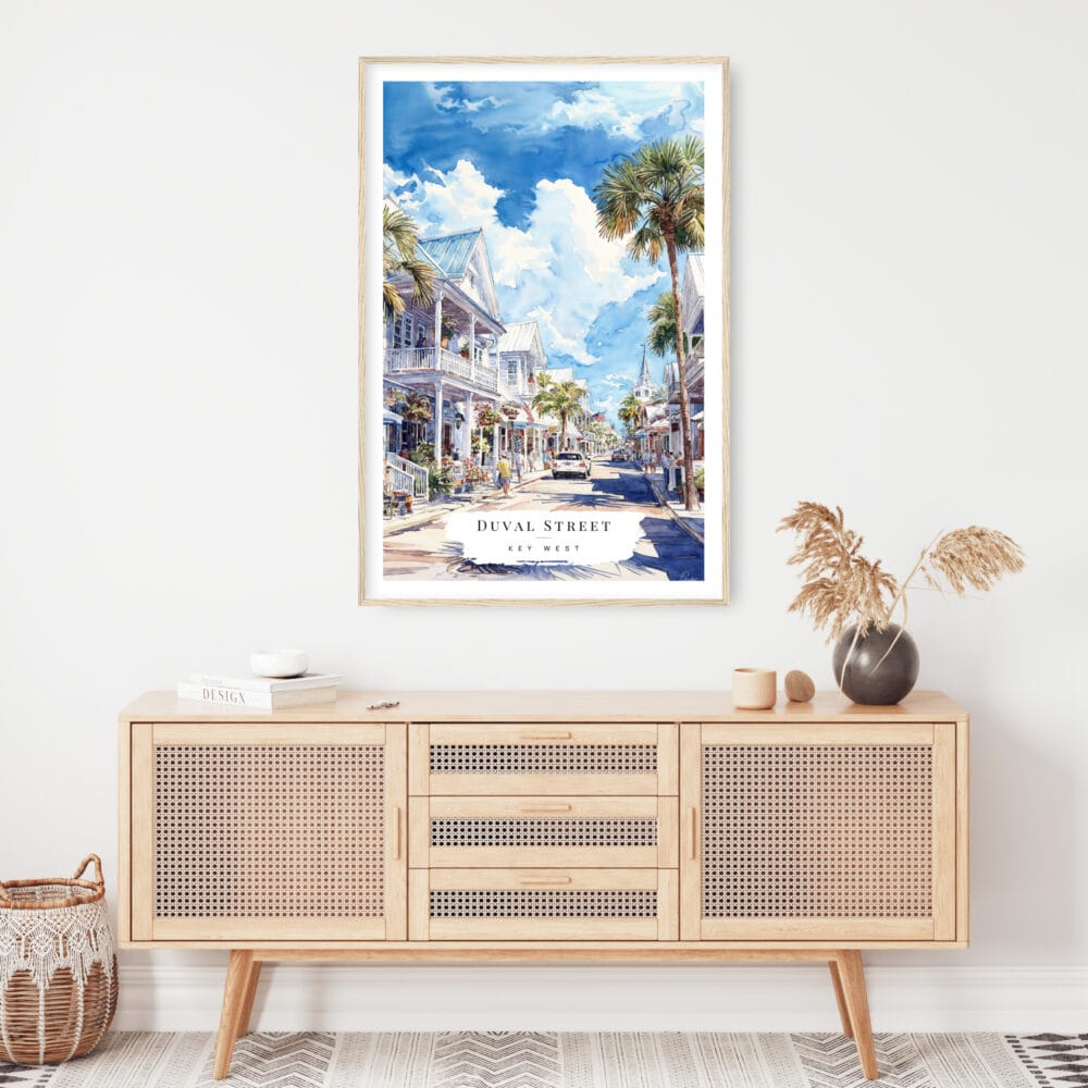 Key West Duval Street Watercolor Art Print - Shelf - Portrait Key West Duval Street Watercolor Art Print - Shelf - Portrait