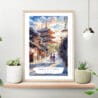 Kyoto Hokan-ji Temple Watercolor Art Print on shelf