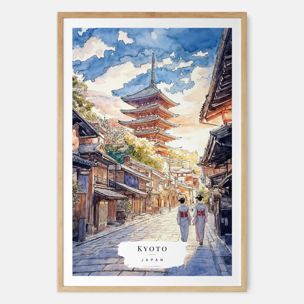 Kyoto Japan Watercolor Art Print - Main - Wood Frame Kyoto Japan Watercolor Art Print - Main - Wood Frame