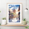 Kyoto Japan Watercolor Art Print on shelf