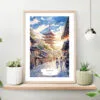 Kyoto Japan Watercolor Art Print on shelf