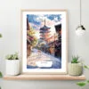 Kyoto Yasaka Pagoda Watercolor Art Print on shelf