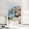 Lagos Portugal Cliffs Watercolor Art Print - Wood Frame standing on Floor