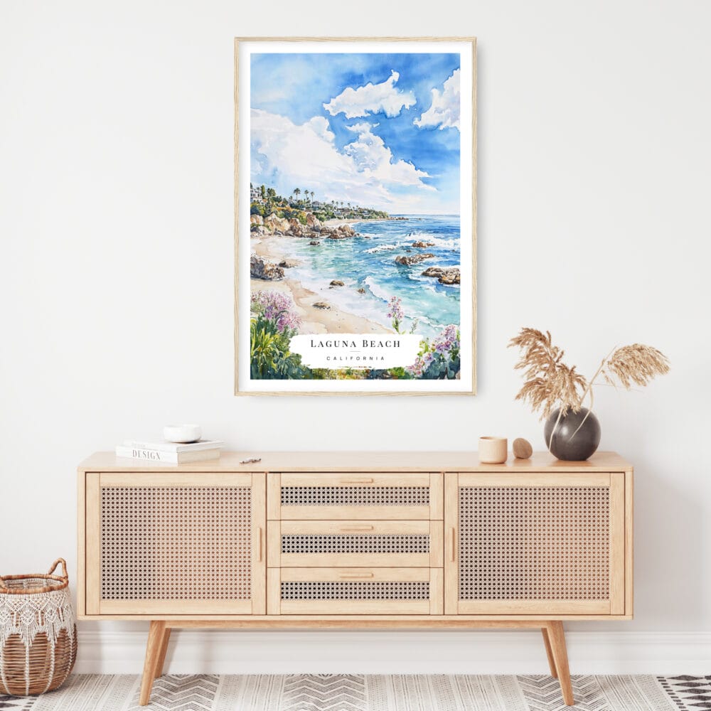 Laguna Beach Coast Watercolor Art Print - Shelf - Portrait Laguna Beach Coast Watercolor Art Print - Shelf - Portrait