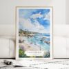 Laguna Beach Coast Watercolor Art Print - Wood Frame standing on Floor