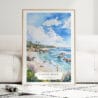Laguna Beach Coast Watercolor Art Print - Wood Frame standing on Floor
